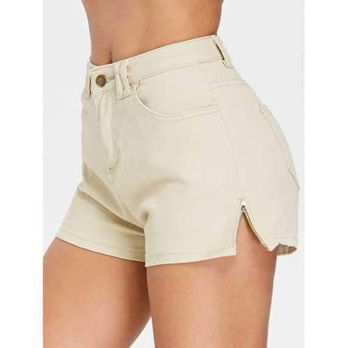 Zipper Embellished Mini Shorts - Warm White S