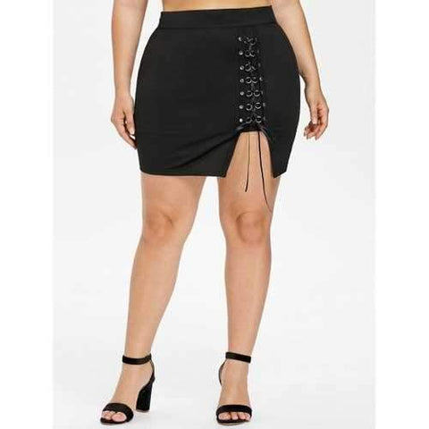 Plus Size Lace Up Mini Skirt - Black 2x