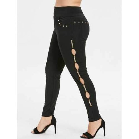 Plus Size Side Cut Out High Waisted Pants - Black 4x