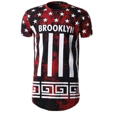 Men's Fashion Pentagram White Printed Hip Hop Long Neck Short Sleeve T-Shirt - Red 2xl