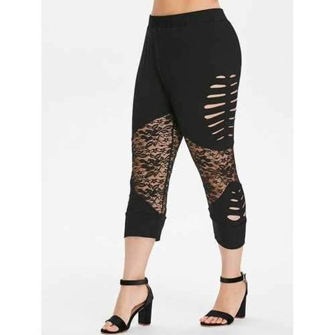 Plus Size Ladder Cut High Waisted Leggings - Black L