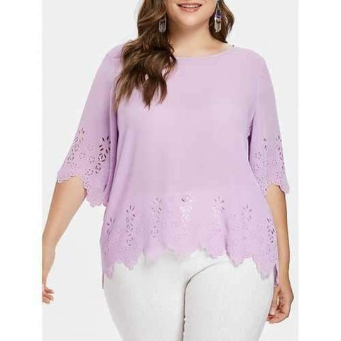 Plus Size Laser Cut Tunic Blouse - Mauve 2x