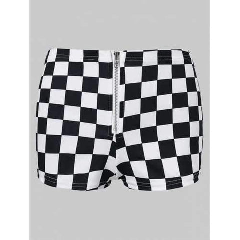 Zip Up Mini Checked Shorts - White S