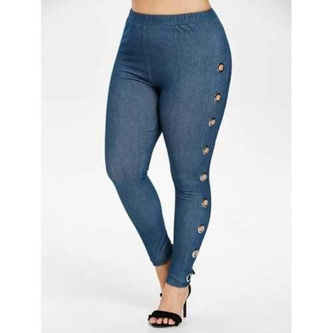 Plus Size Side Grommets Jeggings - Denim Blue 5x