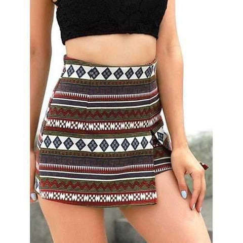 High Waist Patterned Shorts - L