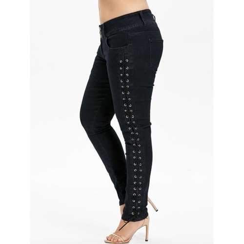 Plus Size Sides Criss Cross Jeans - Black 2x