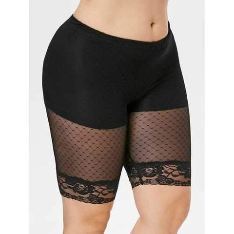 Plus Size Mesh Short Leggings - Black L