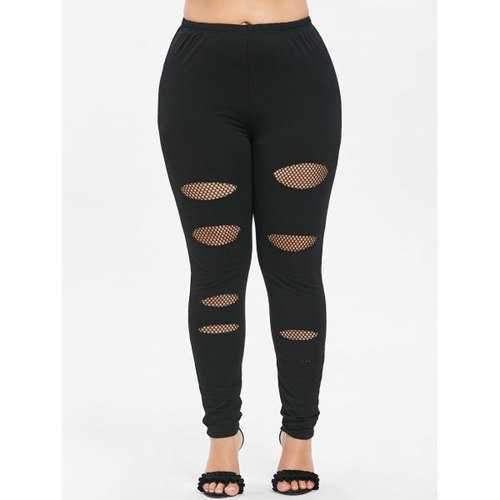 Plus Size Fishnet Insert Leggings - Black 2x