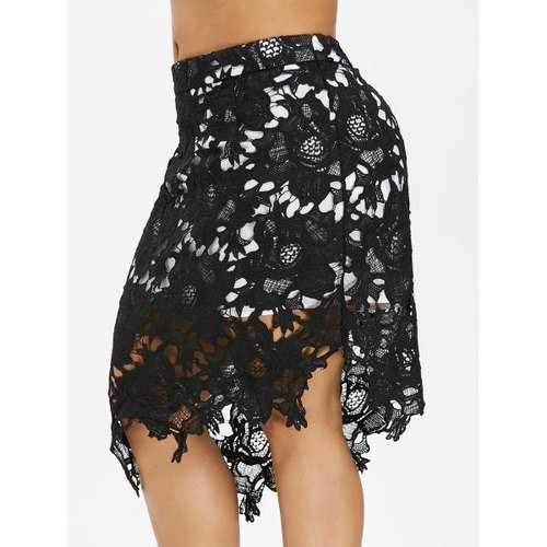 Plus Size Lace Asymmetric Skirt - Black 1x