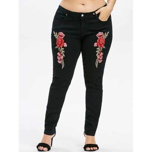 Plus Size Embroidery Jeans - Black 2x