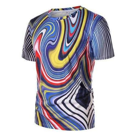 Colorful Vortex Print Short Sleeve T-shirt - M