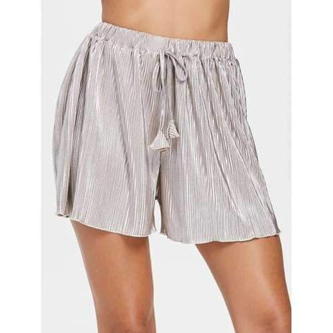 High Waist Pleated Mini Shorts - Platinum M