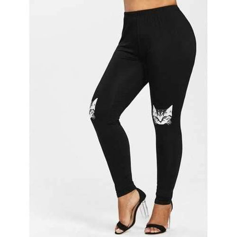 Plus Size Kitten Leggings - Black L