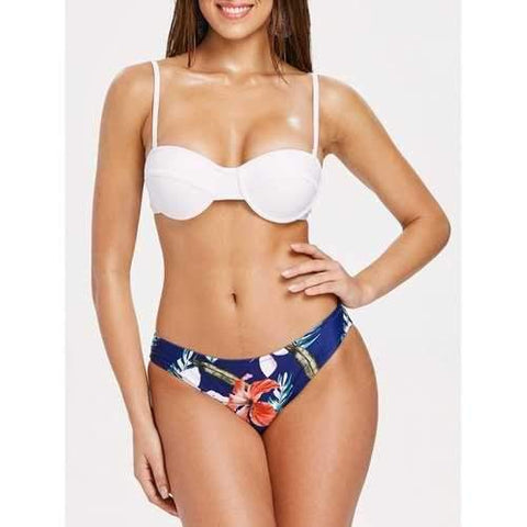 Padded Print Spaghetti Strap Bikini Set - White M