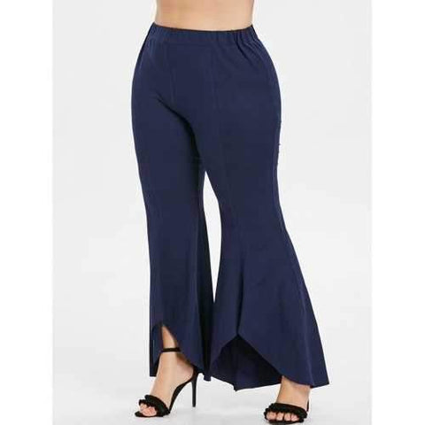 Plus Size High Rise Flared Pants - Midnight Blue 2x