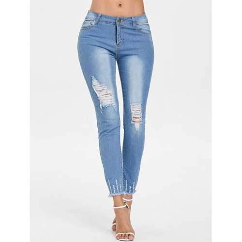 Slim Fit Ninth Destroyed Jeans - Denim Blue Xl