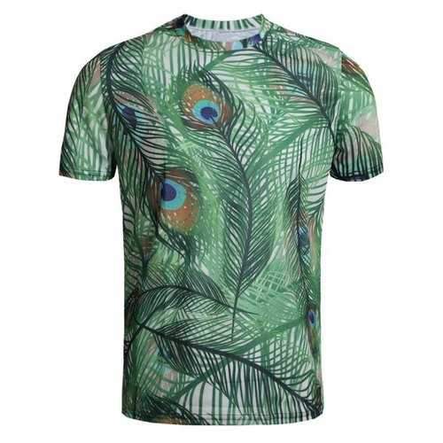 Narrow Leaves Print Tee Shirt - Spring Green Xl