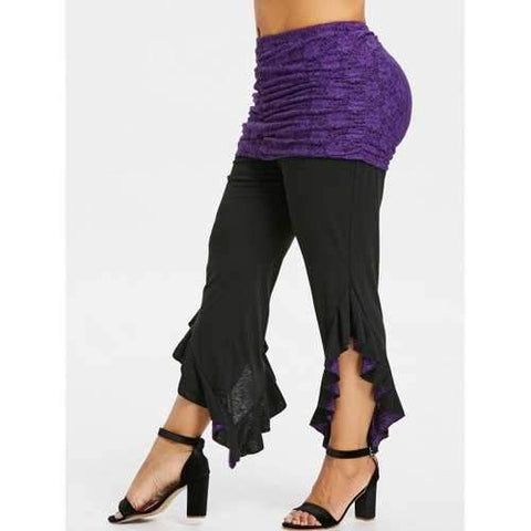 Plus Size Removable Lace Skirt Leggings - Purple Iris 2x