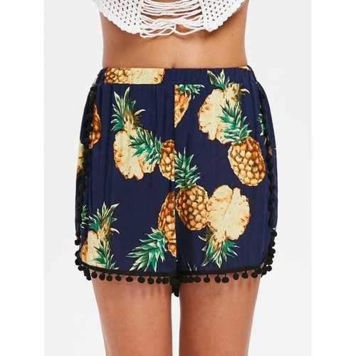 Pom Pom Insert Pineapple Patterned Shorts - Cadetblue S