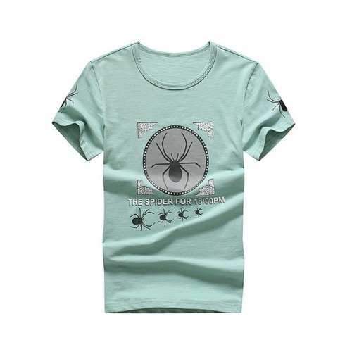 Spiders Letter Print Short Sleeve T-shirt - Light Blue L