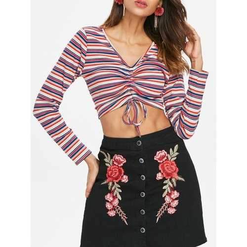 Ruched Ribbed Crop Top - S