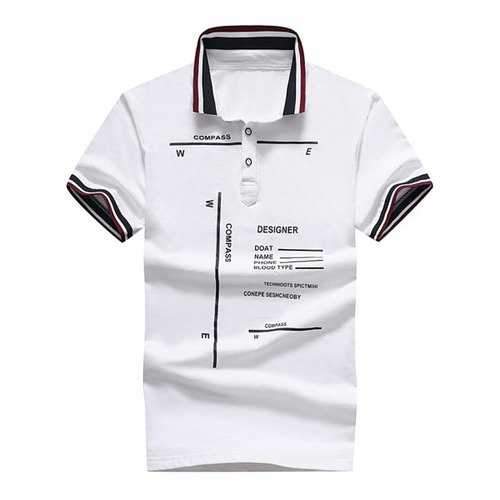 Striped Registration Form Print Polo Shirt - White M