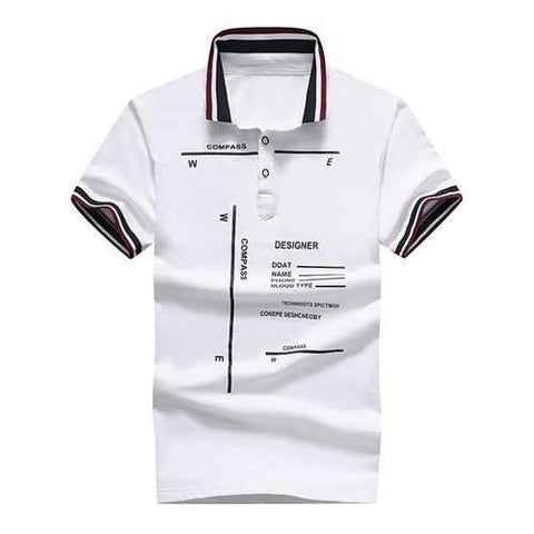 Striped Registration Form Print Polo Shirt - White M