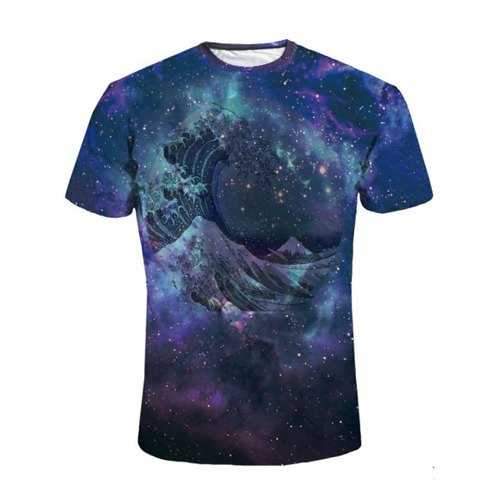 Galaxy Print Short Sleeve Tee - Deep Blue M