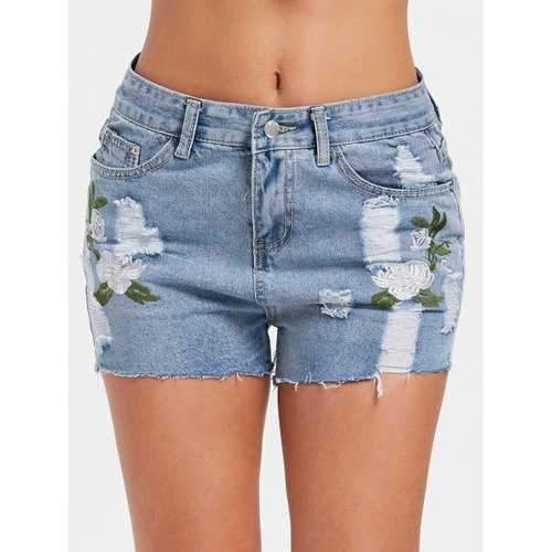 High Rise Distressed Denim shorts - Light Blue S