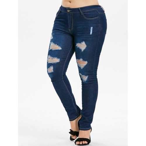 Plus Size High Waist Ripped Jeans - Denim Dark Blue 3x