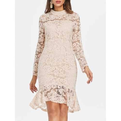 Flare Lace Overlay Mermaid Dress - Cornsilk S