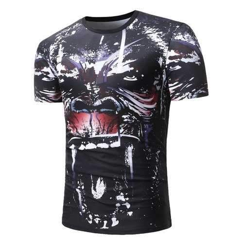 Cartoon Angry Dog Print Casual T-shirt - Black Xl