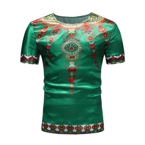 Ethnic African Style Printed  Silky-smooth Tee - Green M