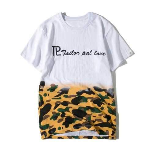 Letter Camo Print Short Sleeve T-shirt - White M