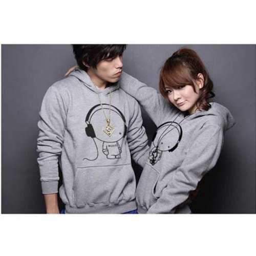 New Arrival Cartoon Pattern Printed and Long Sleeve Fleeces For Lover - Grey