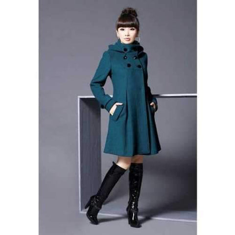 Elegant and Slim Double-Breasted Frills Long Sleeves Worsted Coat For Women