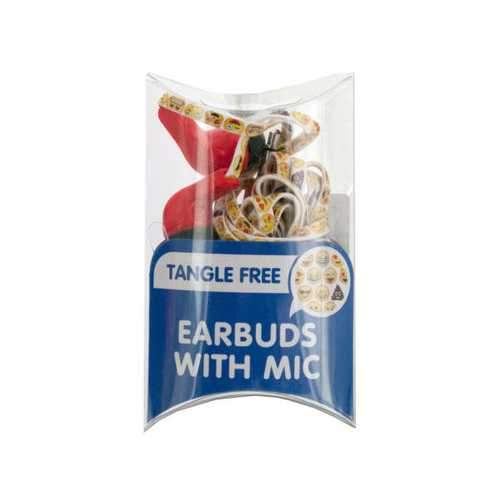 Emoticon Printed Tangle-Free Earbuds with Mic ( Case of 24 )