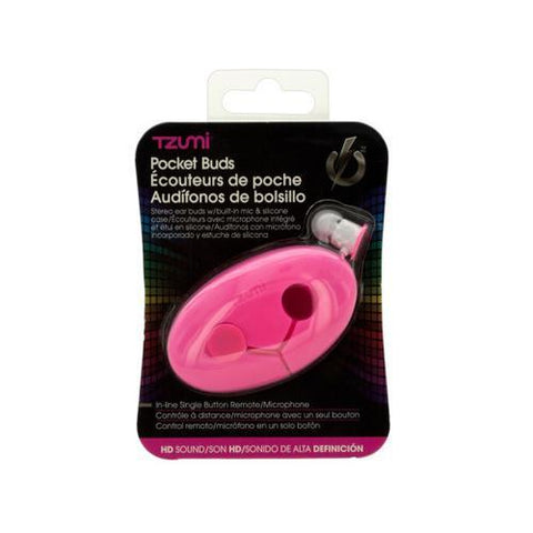 Pink Pocket Ear Buds with Silicone Case ( Case of 15 )