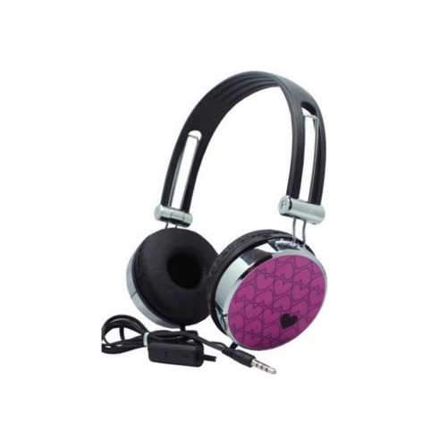 Pink Hearts Stereo Headphones with In-Line Microphone ( Case of 12 )