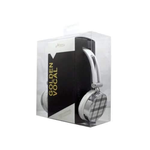 White Plaid Stereo Headphones with In-Line Microphone ( Case of 12 )