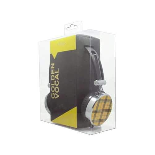 Yellow Plaid Stereo Headphones with In-Line Microphone ( Case of 12 )