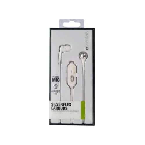 White Silverflex Earbuds with In-Line Mic ( Case of 12 )