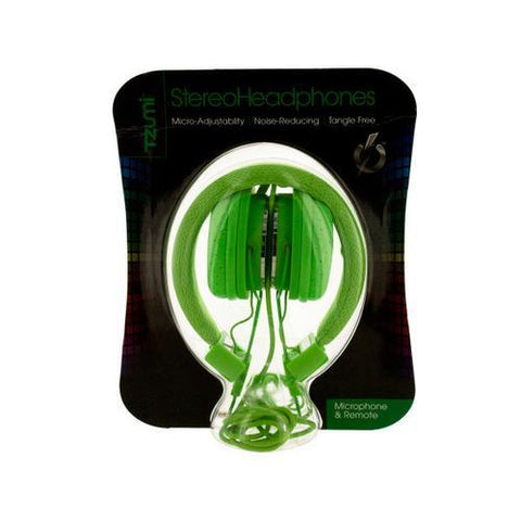 Green Foldable Headphones with Microphone & Remote ( Case of 1 )