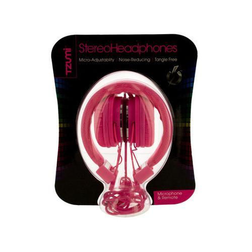 Pink Foldable Headphones with Microphone & Remote ( Case of 4 )