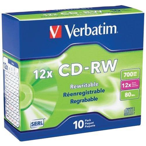 Verbatim 700mb 80-minute 4x-12x High-speed Branded Cd-rws&#44; 10 Pk (pack of 1 Ea)