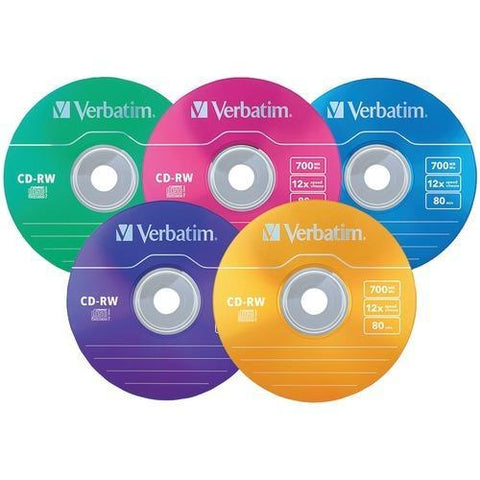 Verbatim 700mb Datalifeplus Cd-rws With Color-branded Surface&#44; 20-ct Slim Case (pack of 1 Ea)