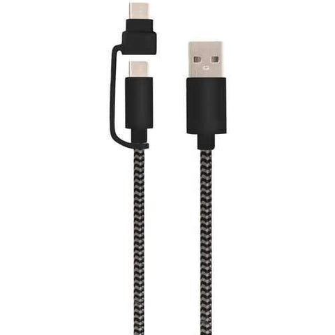 Helix Usb-a To Usb-c Cable With Micro Usb Adapter&#44; 5ft (black) (pack of 1 Ea)