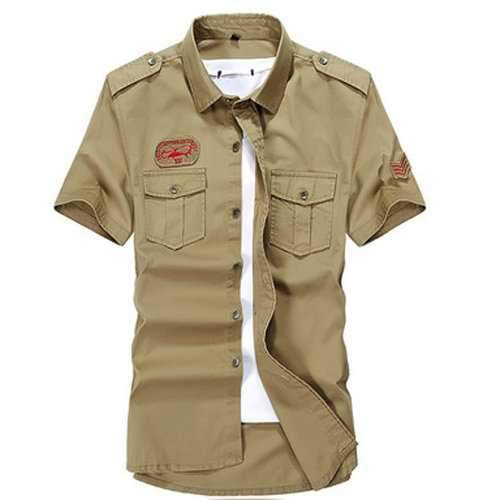 Summer Mens Military Outdoor Turn-down Collar Short Sleeved Cotton Casual Cargo Shirts