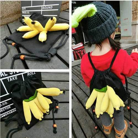 Children 3D Banana Cartoon Canvas Backpack Drawstring School Bag for Kindergarten Kids