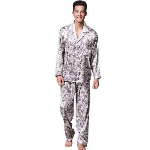 Silk-like Turn-Down Collar Pajamas